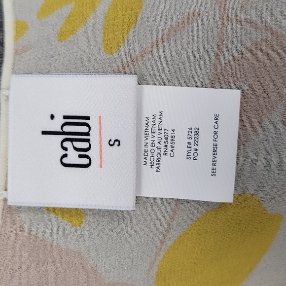 Cabi* Front Porch Top* Sleeveless* Sheer* Blouse* Yellow/Pink* Sz Small - Picture 3 of 4